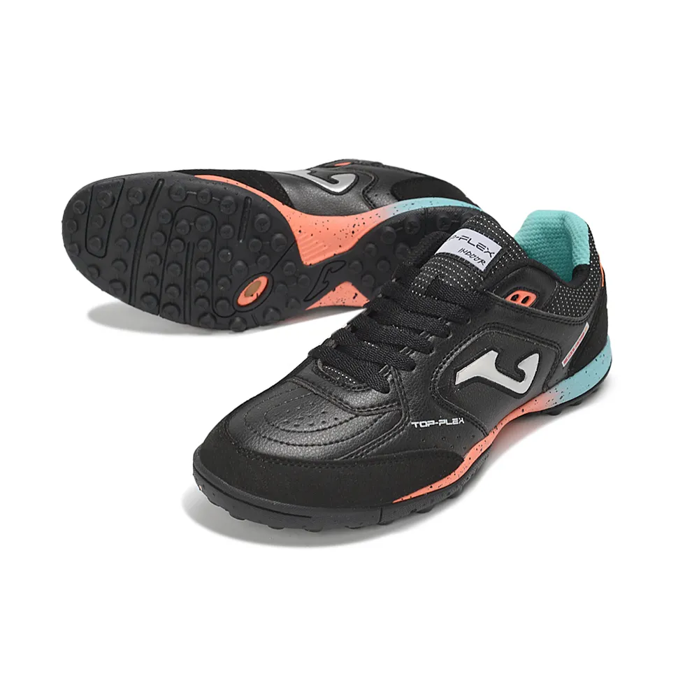 Chuteira Society Joma Top Flex TF Preto, Azul e Laranja