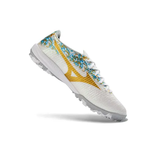 Chuteira Society Mizuno Alpha TF Branco e Dourado