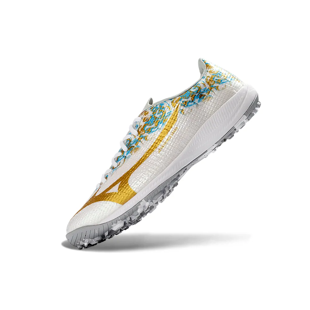 Chuteira Society Mizuno Alpha TF Branco e Dourado