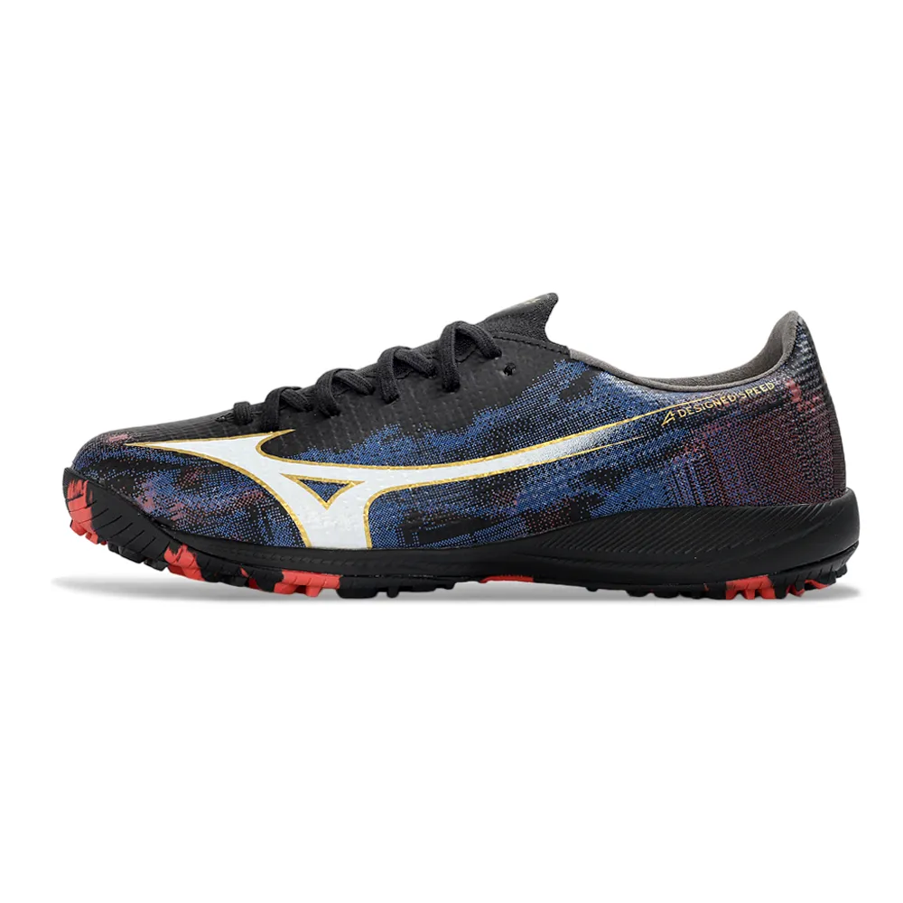 Chuteira Society Mizuno Alpha TF Preto e Azul