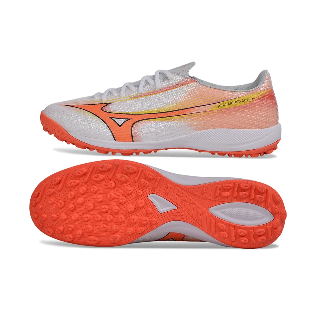 Chuteira Society Mizuno Alpha TF Branco e Laranja