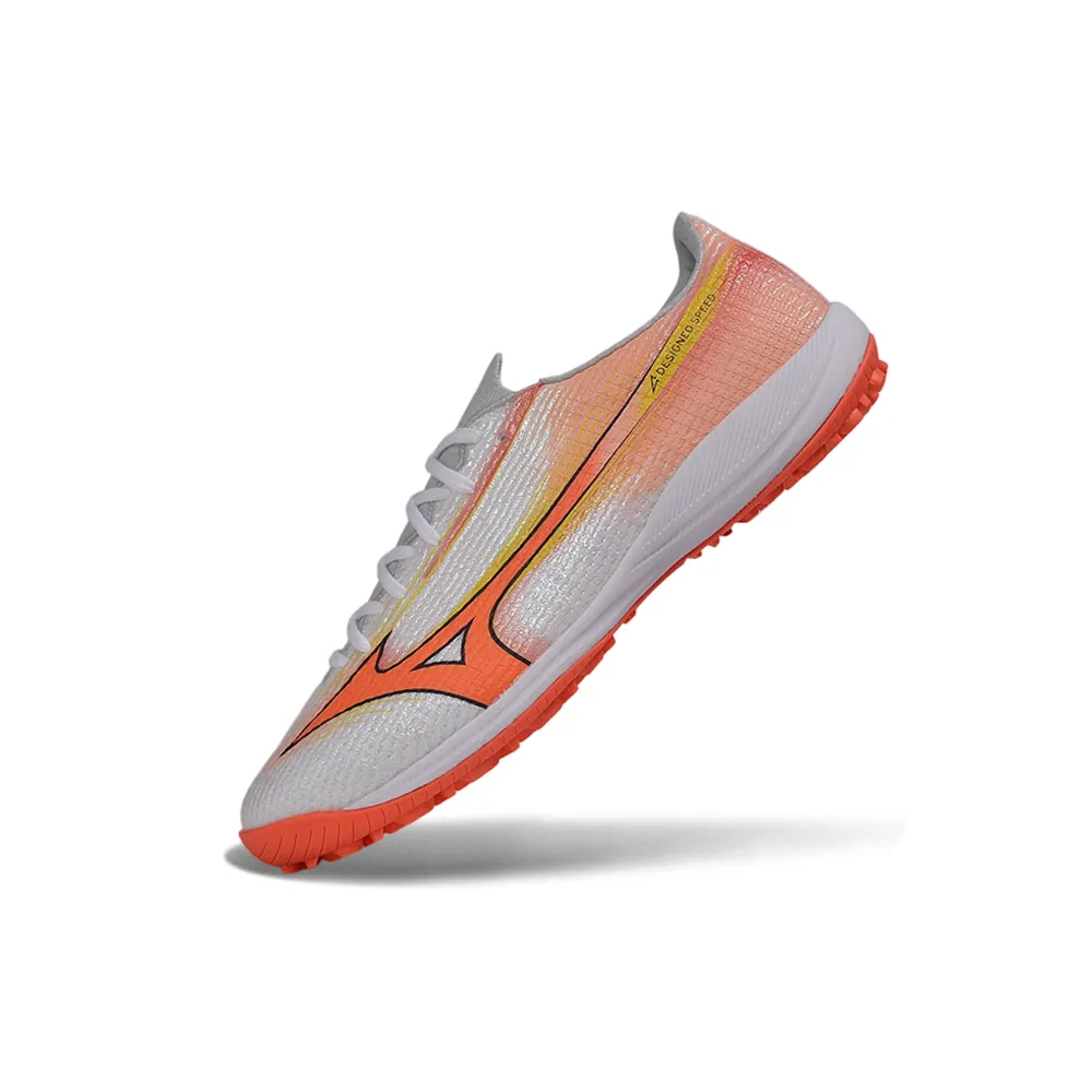 Chuteira Society Mizuno Alpha TF Branco e Laranja