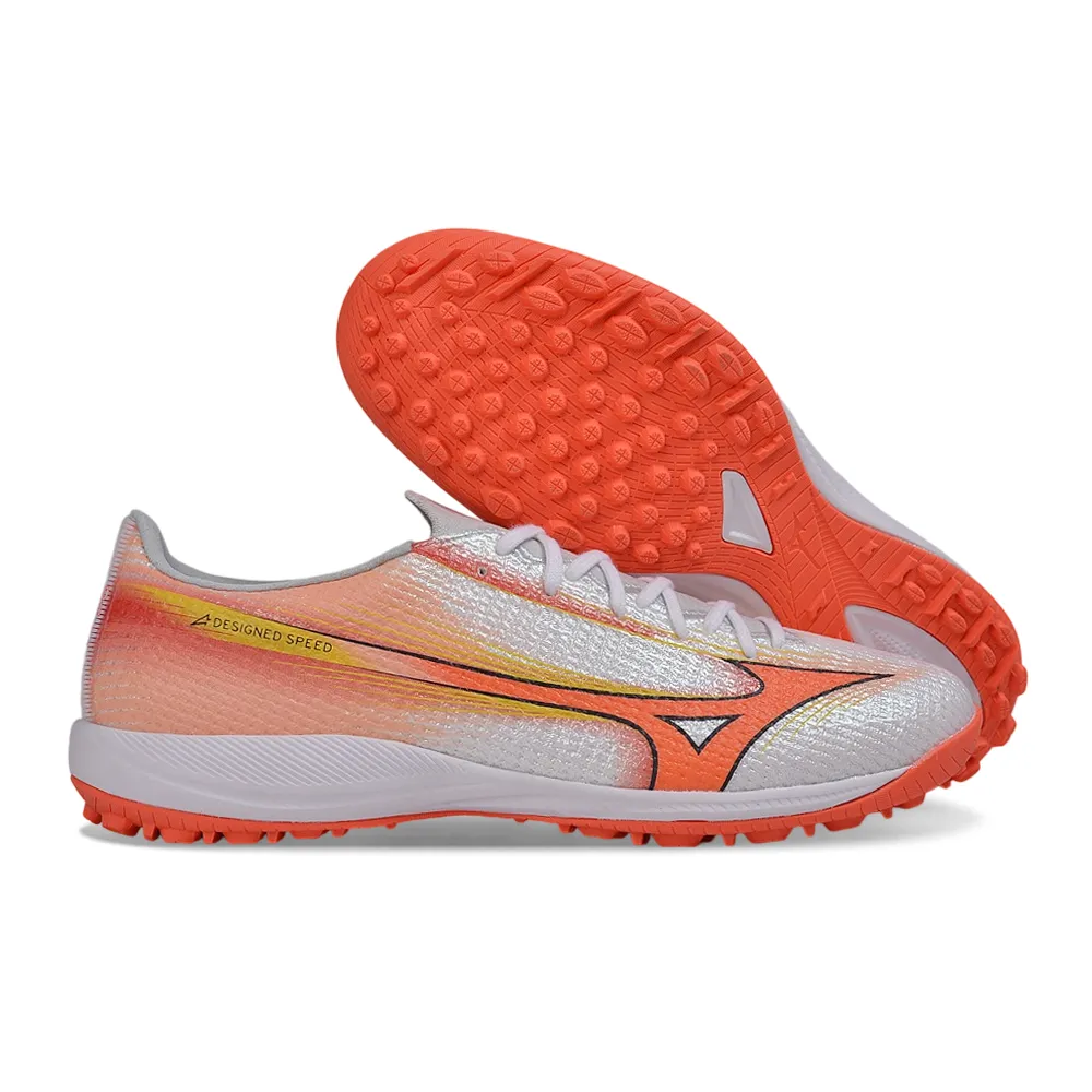 Chuteira Society Mizuno Alpha TF Branco e Laranja