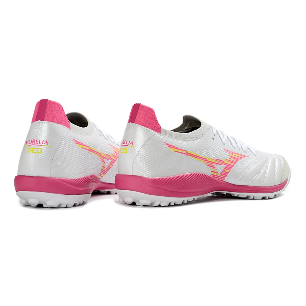 Chuteira Society Mizuno Morelia Neo Sala TF Branco e Rosa