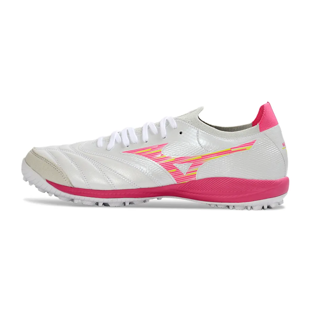 Chuteira Society Mizuno Morelia Neo Sala TF Branco e Rosa
