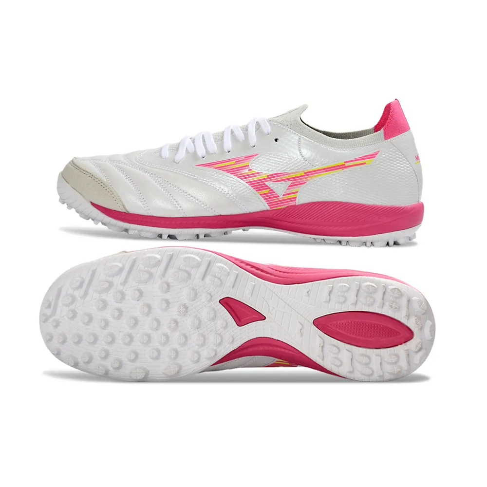 Chuteira Society Mizuno Morelia Neo Sala TF Branco e Rosa