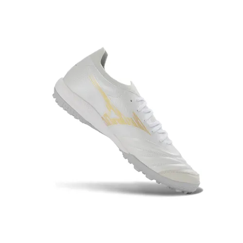 Chuteira Society Mizuno Morelia Neo Sala TF Branco e Dourado
