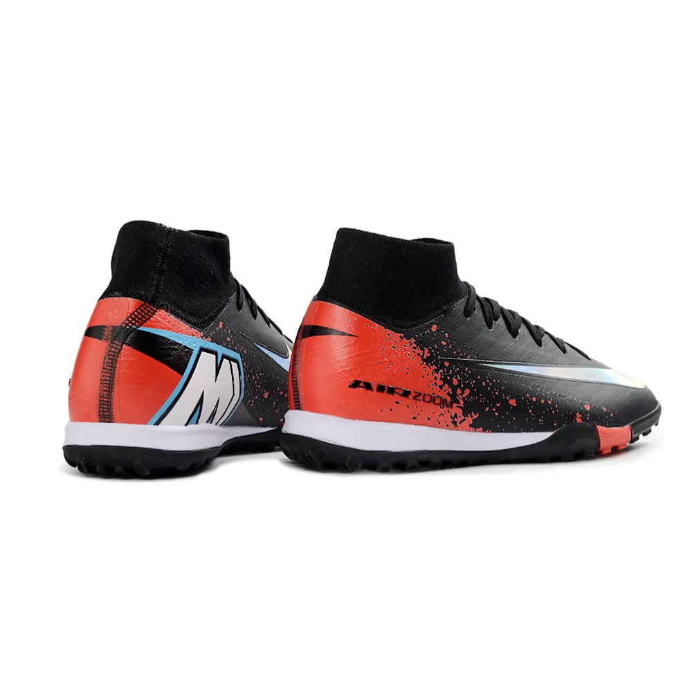 Chuteira Society Nike Air Zoom Mercurial Superfly 10 Elite TF Preto e Laranja
