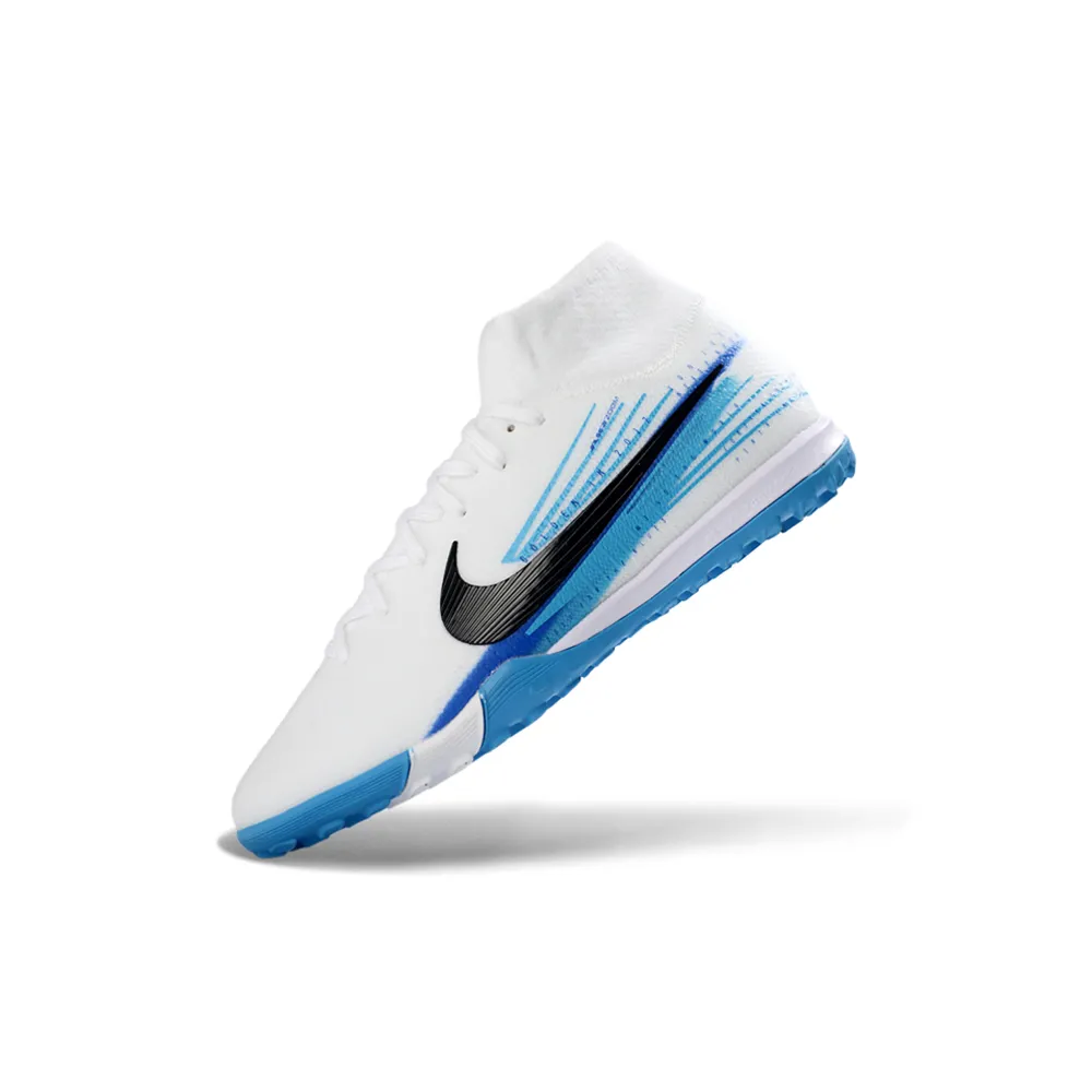 Chuteira Society Nike Air Zoom Mercurial Superfly 10 Elite TF Branco e Azul