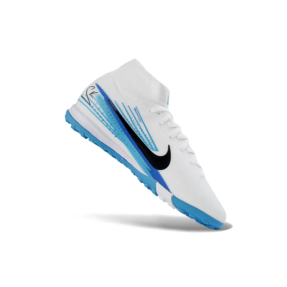 Chuteira Society Nike Air Zoom Mercurial Superfly 10 Elite TF Branco e Azul