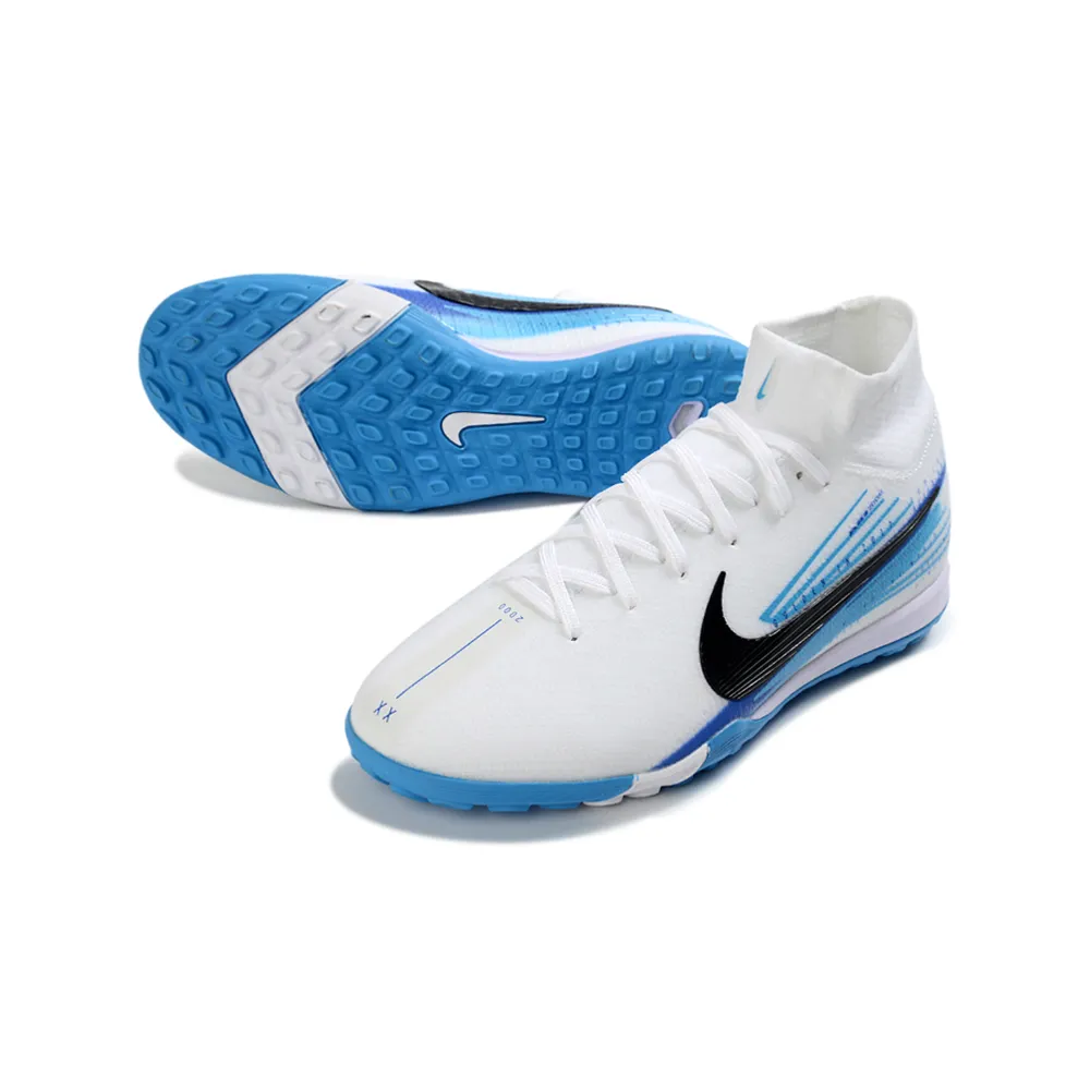 Chuteira Society Nike Air Zoom Mercurial Superfly 10 Elite TF Branco e Azul