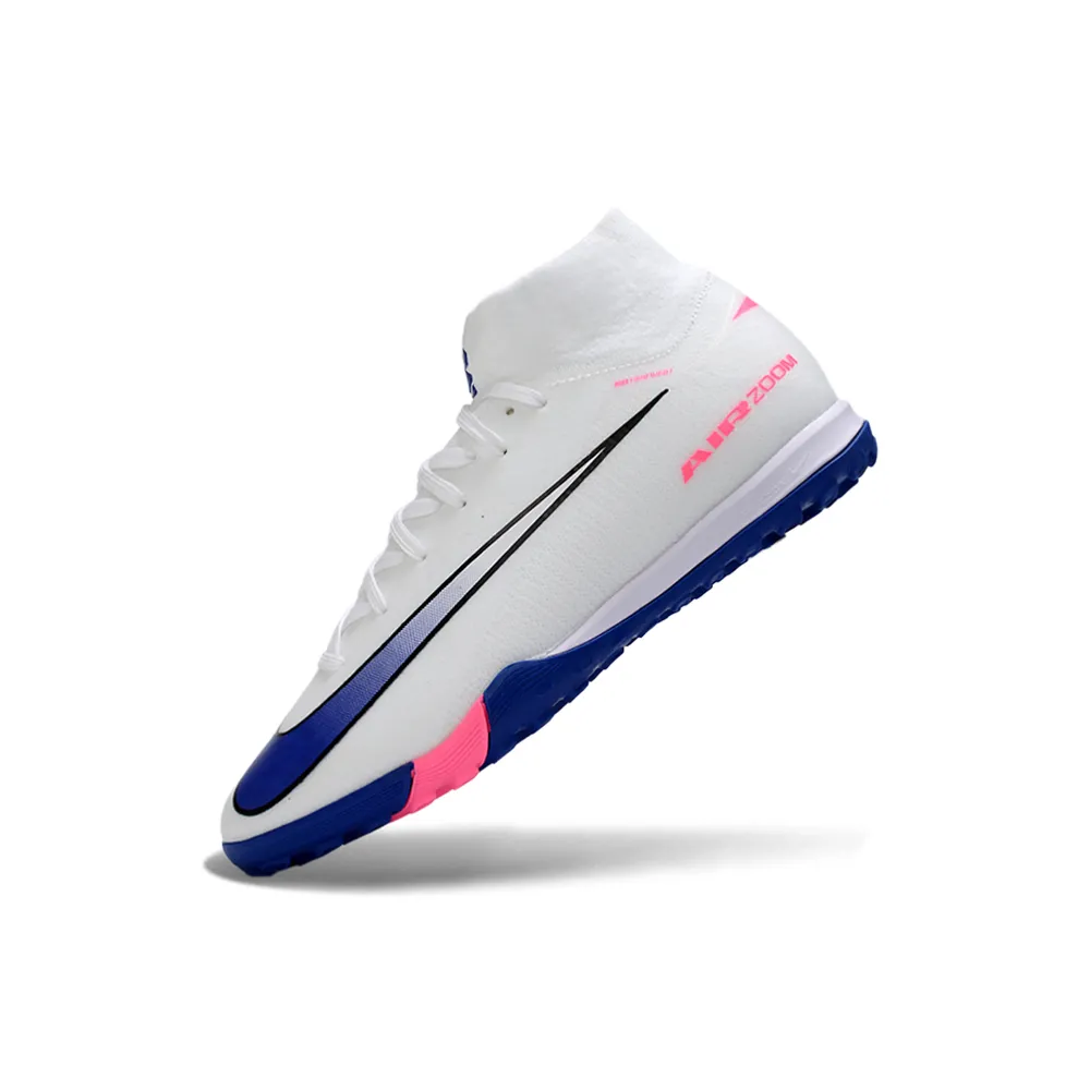 Chuteira Society Nike Air Zoom Mercurial Superfly 10 Elite TF Branco e Azul