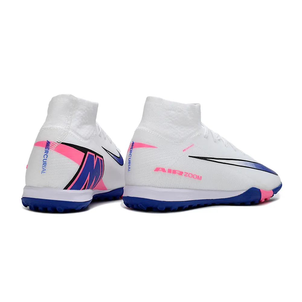 Chuteira Society Nike Air Zoom Mercurial Superfly 10 Elite TF Branco e Azul