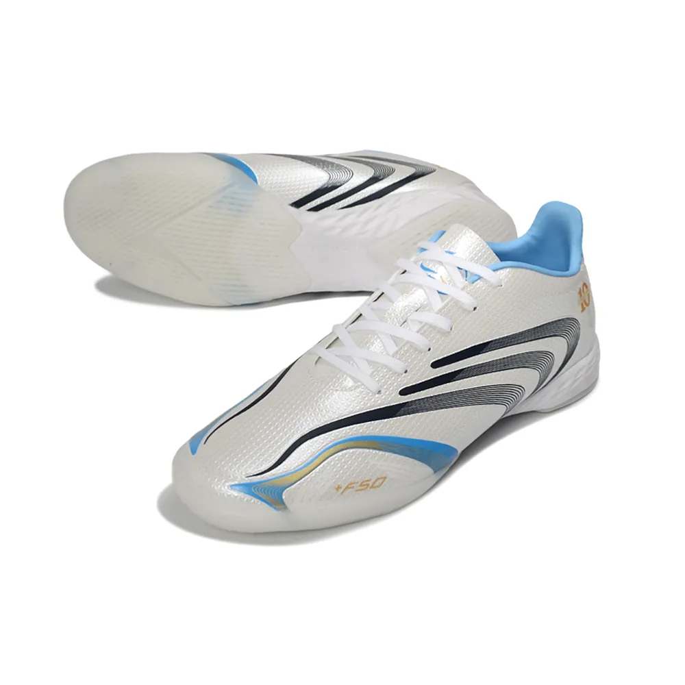 Chuteira Futsal Adidas F50 Spider IC Branco, Azul e Preto - Messi