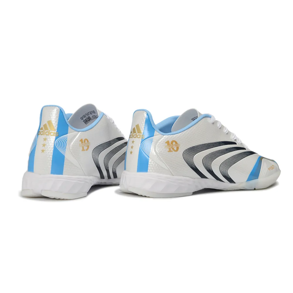 Chuteira Futsal Adidas F50 Spider IC Branco, Azul e Preto - Messi
