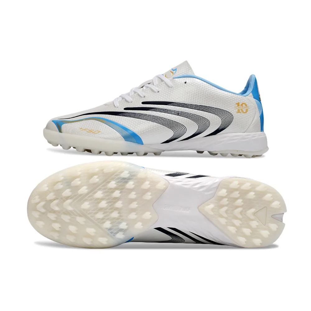 Chuteira Society Adidas F50 Spider TF Branco, Azul e Preto - Messi