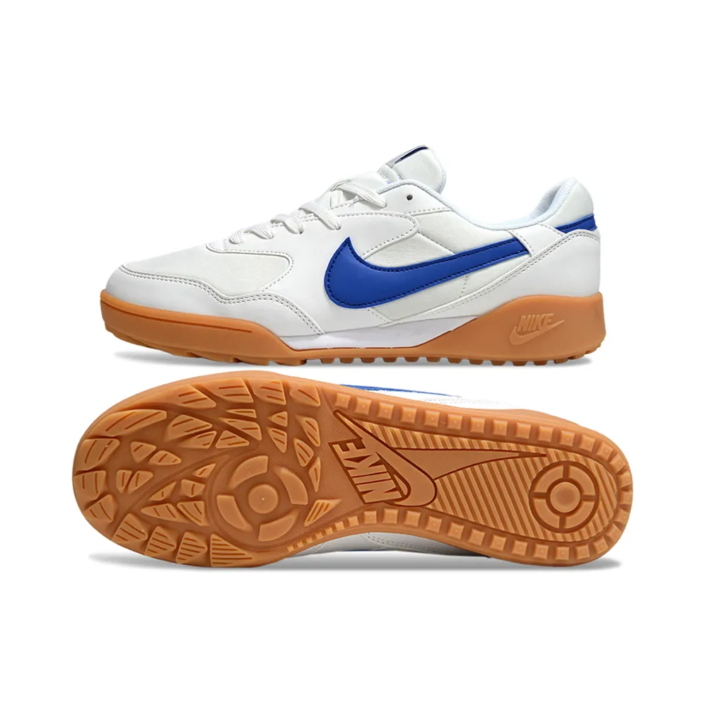 Chuteira Society Nike Terra Manta TF Branco e Azul