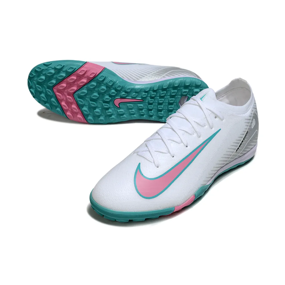 Chuteira Society Nike Air Zoom Mercurial Vapor 16 Elite TF Branco, Azul e Rosa