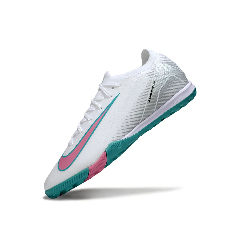 Chuteira Society Nike Air Zoom Mercurial Vapor 16 Elite TF Branco, Azul e Rosa