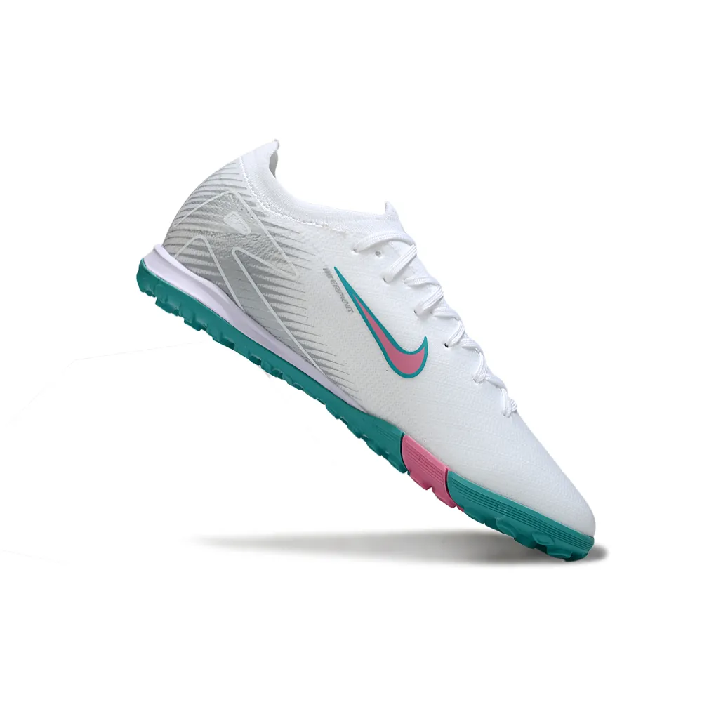 Chuteira Society Nike Air Zoom Mercurial Vapor 16 Elite TF Branco, Azul e Rosa