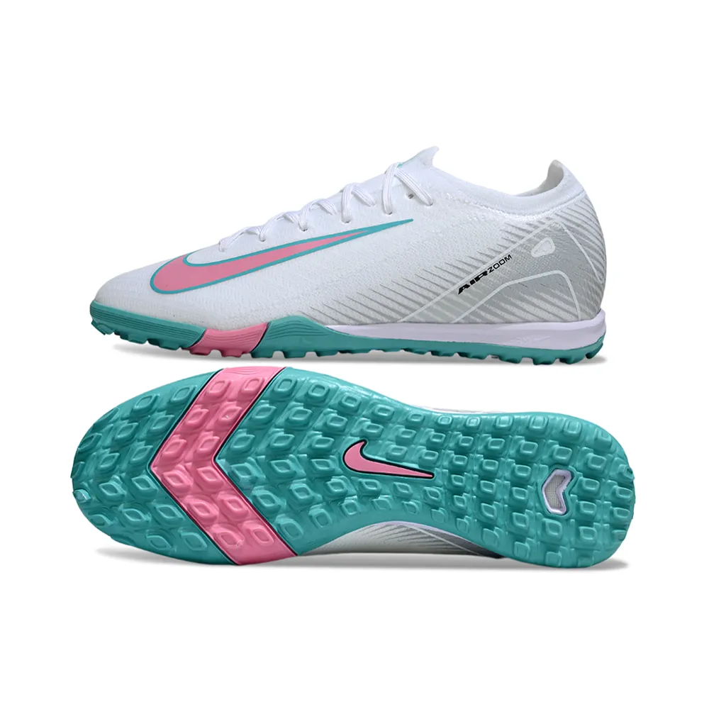 Chuteira Society Nike Air Zoom Mercurial Vapor 16 Elite TF Branco, Azul e Rosa
