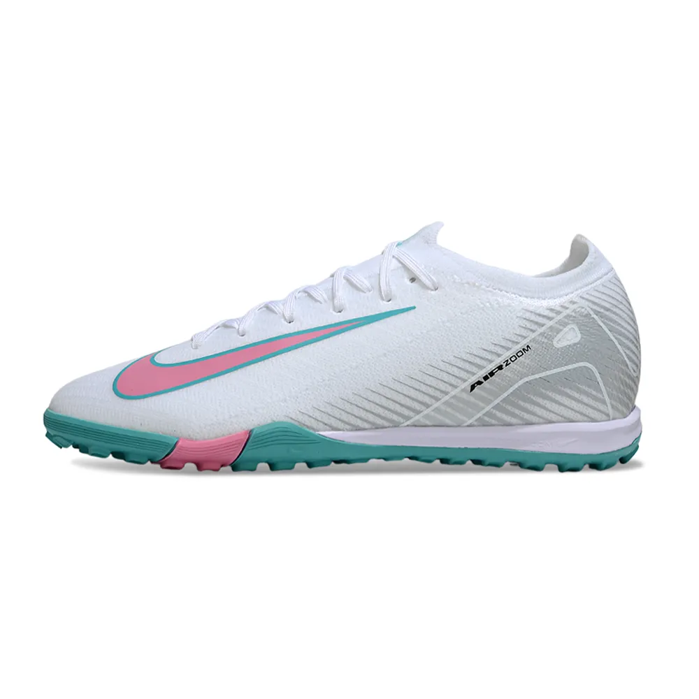 Chuteira Society Nike Air Zoom Mercurial Vapor 16 Elite TF Branco, Azul e Rosa