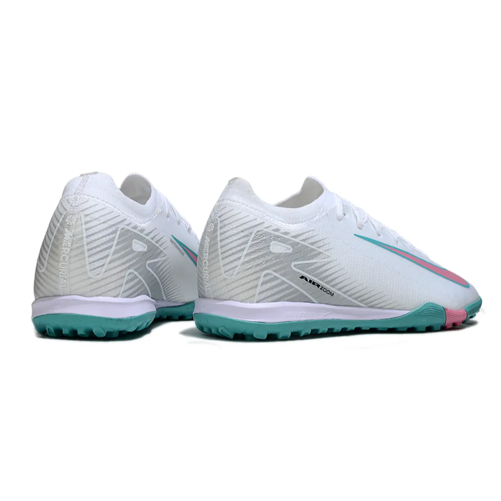 Chuteira Society Nike Air Zoom Mercurial Vapor 16 Elite TF Branco, Azul e Rosa