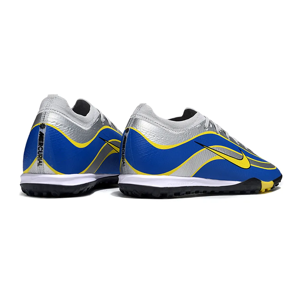 Chuteira Society Nike Air Zoom Mercurial Vapor 16 Elite TF Prata, Azul e Amarelo