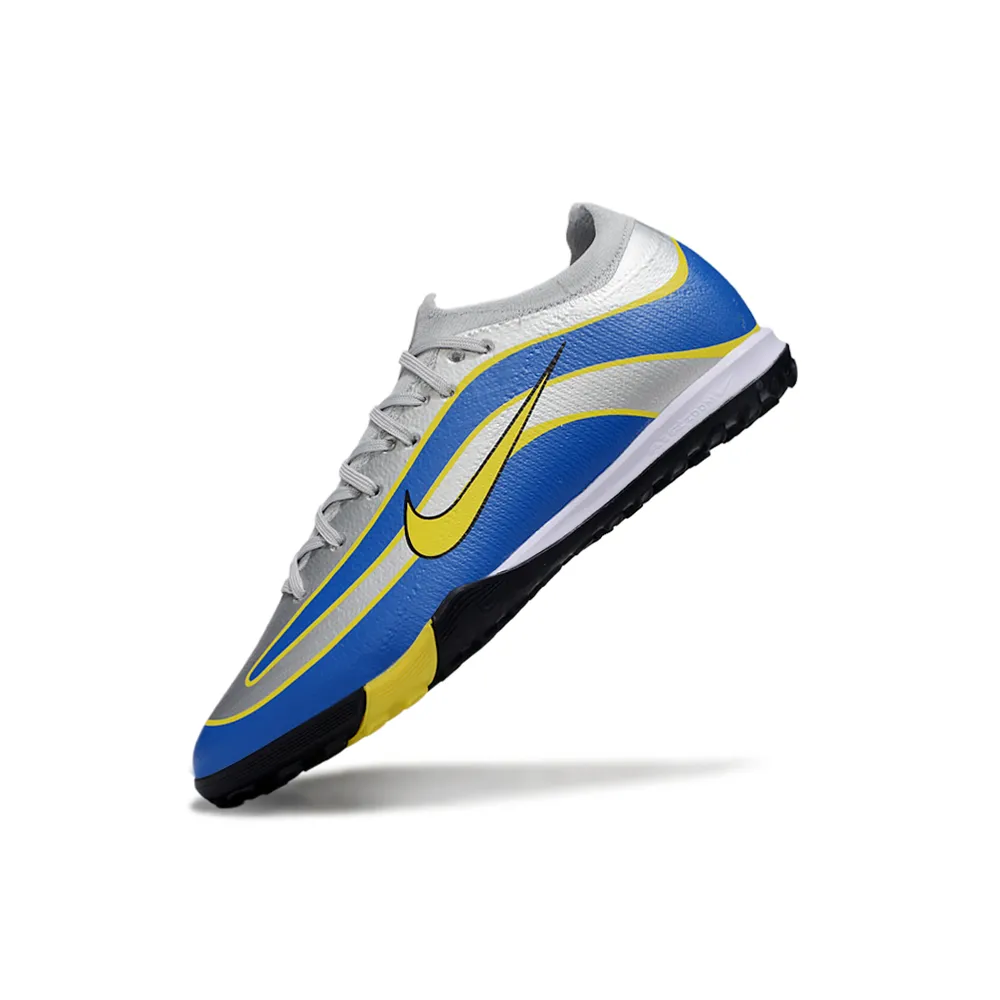 Chuteira Society Nike Air Zoom Mercurial Vapor 16 Elite TF Prata, Azul e Amarelo