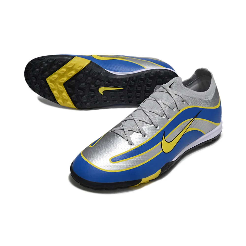Chuteira Society Nike Air Zoom Mercurial Vapor 16 Elite TF Prata, Azul e Amarelo