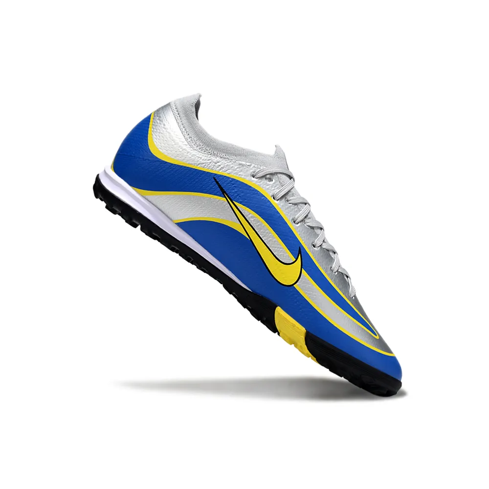 Chuteira Society Nike Air Zoom Mercurial Vapor 16 Elite TF Prata, Azul e Amarelo