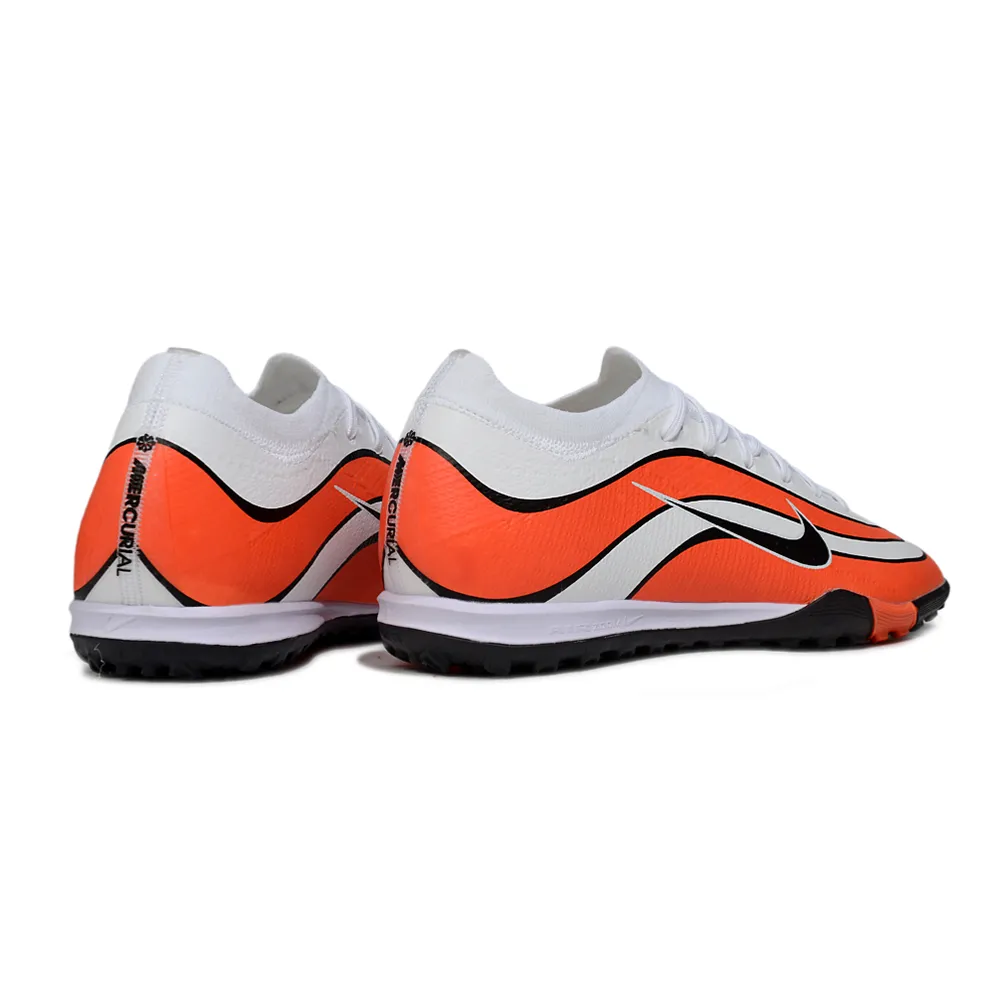 Chuteira Society Nike Air Zoom Mercurial Vapor 16 Elite TF Branco e Laranja
