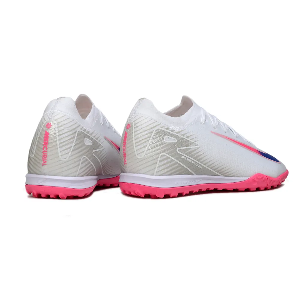 Chuteira Society Nike Air Zoom Mercurial Vapor 16 Elite TF Branco, Rosa e Azul