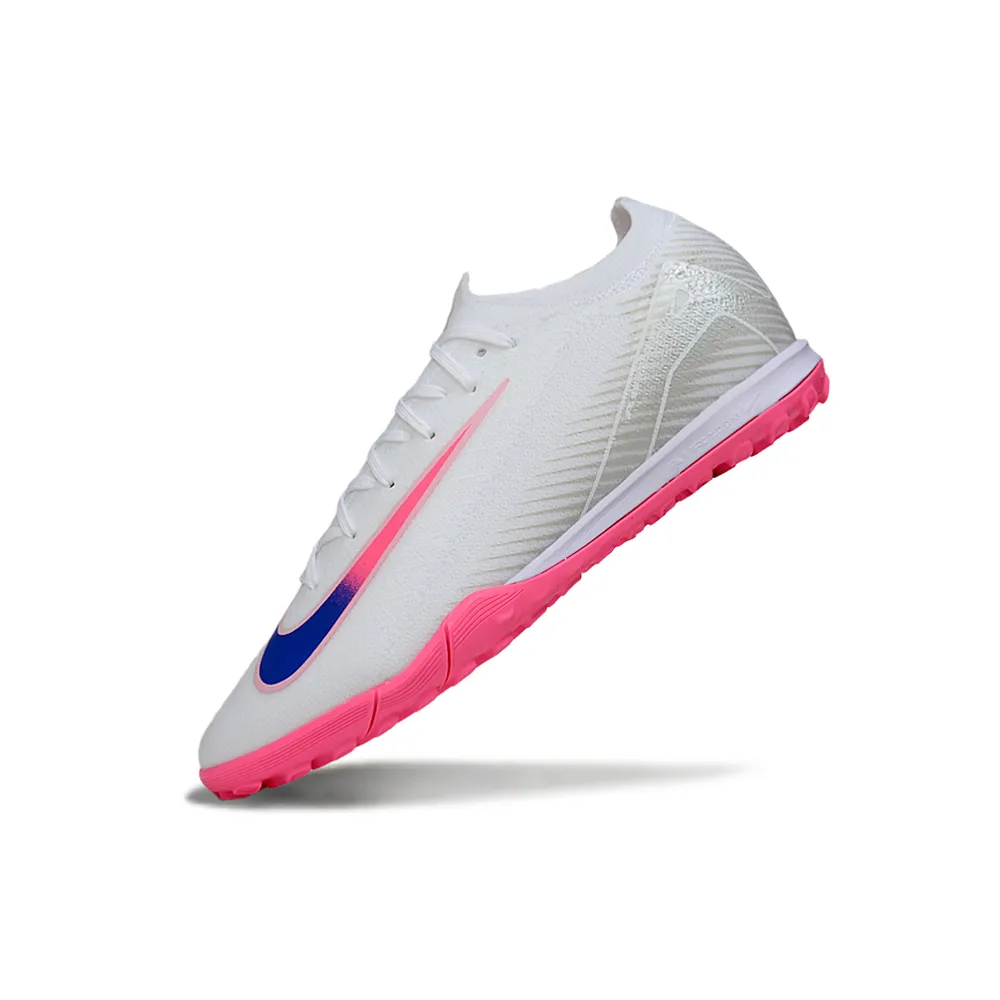 Chuteira Society Nike Air Zoom Mercurial Vapor 16 Elite TF Branco, Rosa e Azul
