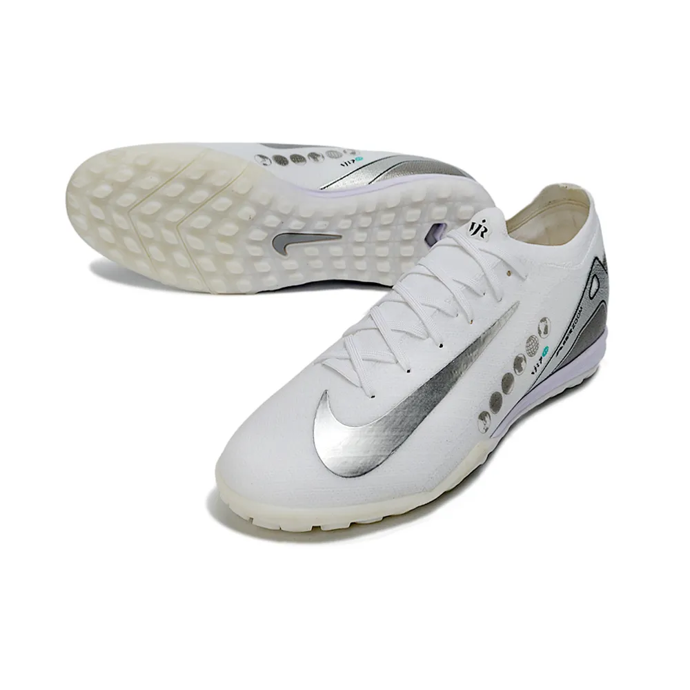 Chuteira Society Nike Air Zoom Mercurial Vapor 16 Elite TF Branco e Prata