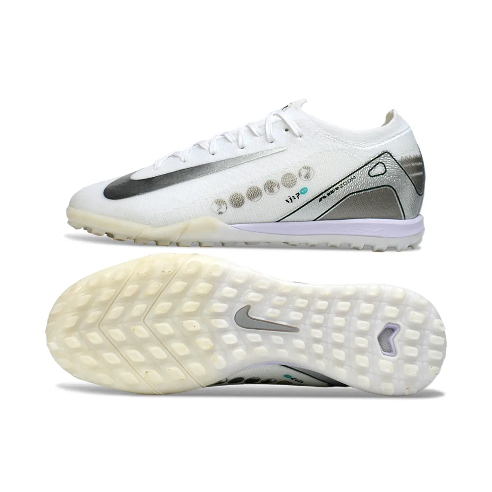 Chuteira Society Nike Air Zoom Mercurial Vapor 16 Elite TF Branco e Prata