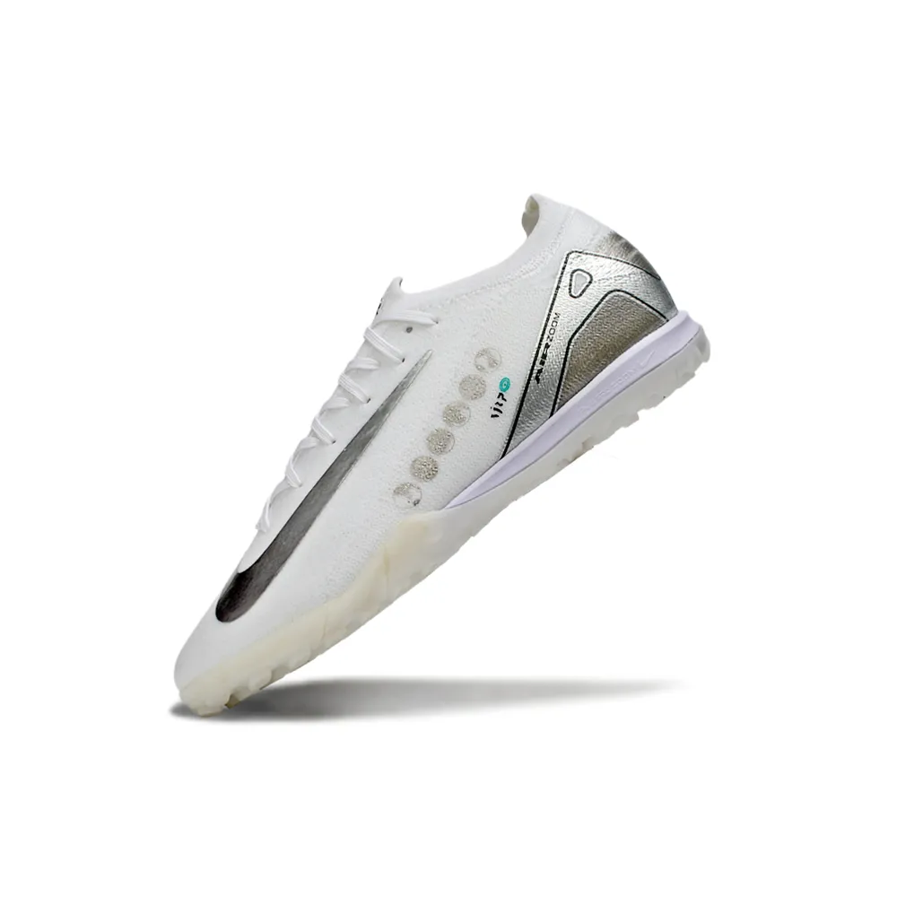 Chuteira Society Nike Air Zoom Mercurial Vapor 16 Elite TF Branco e Prata