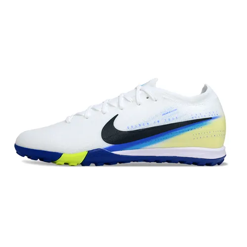 Chuteira Society Nike Air Zoom Mercurial Vapor 16 Elite TF Branco, Azul e Amarelo