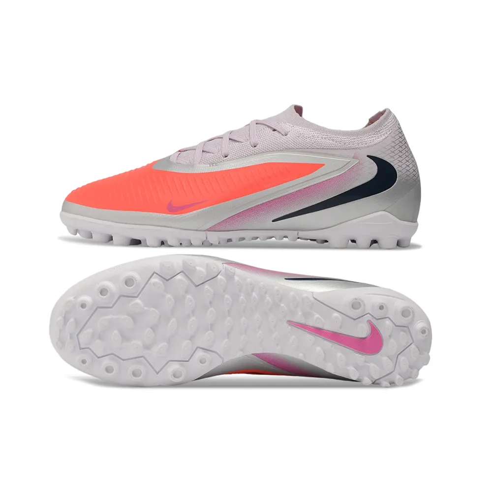 Chuteira Society Nike Phantom ReactX 6 Pro TF Prata e Laranja