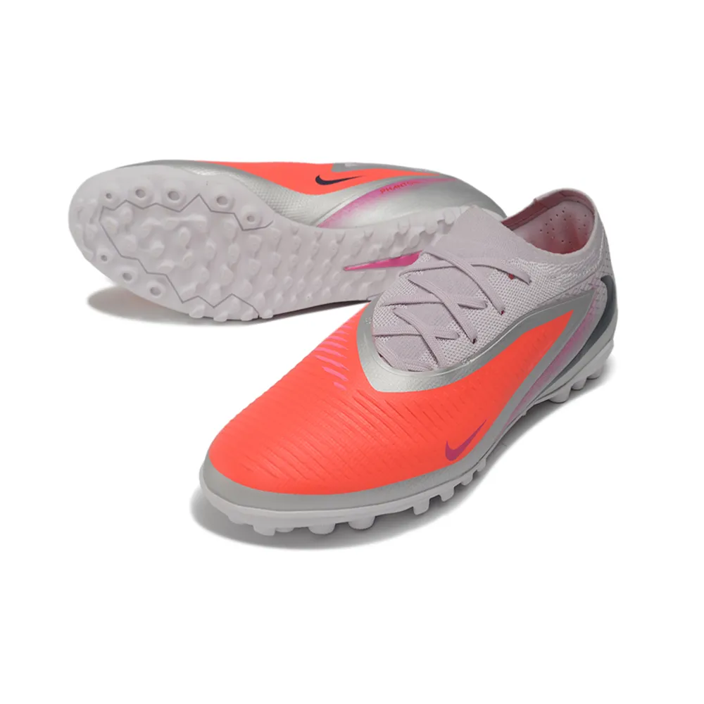 Chuteira Society Nike Phantom ReactX 6 Pro TF Prata e Laranja