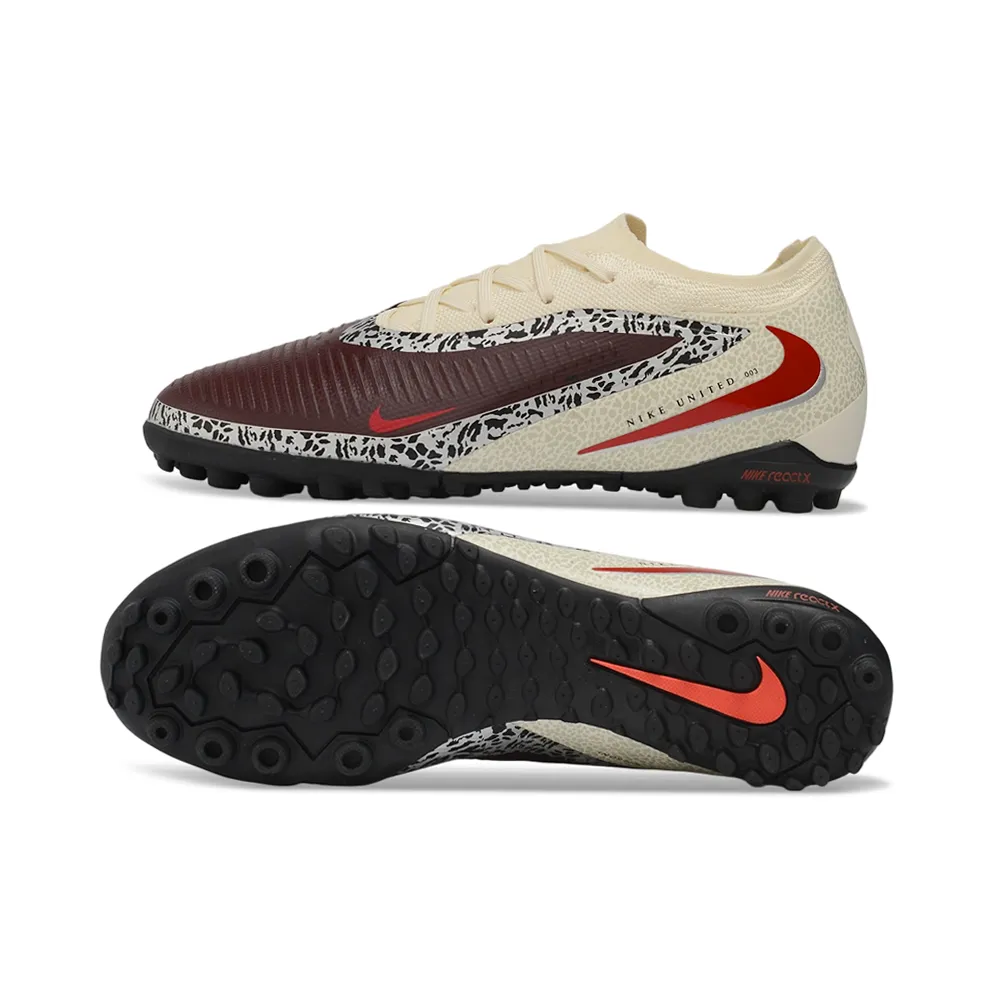 Chuteira Society Nike Phantom ReactX 6 Pro TF Bege e Vermelho