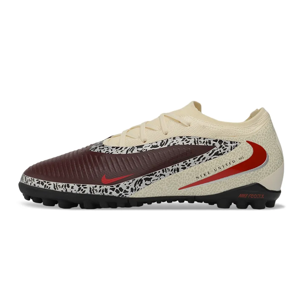 Chuteira Society Nike Phantom ReactX 6 Pro TF Bege e Vermelho