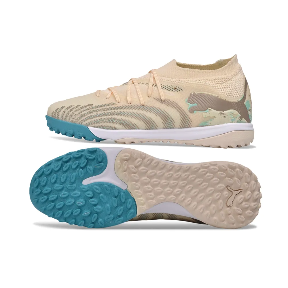Chuteira Society Puma Future 9 TF Bege e Azul