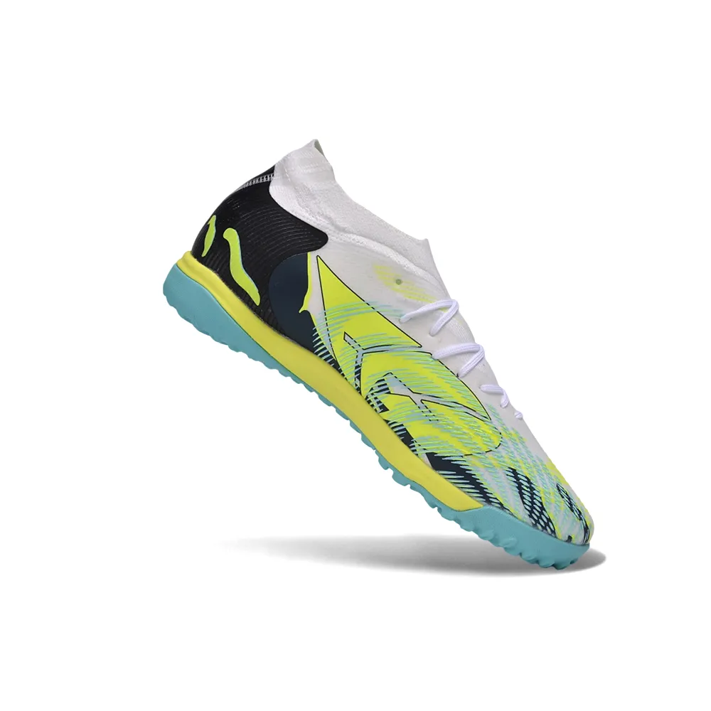 Chuteira Society Puma Future 9 TF Branco, Amarelo e Azul