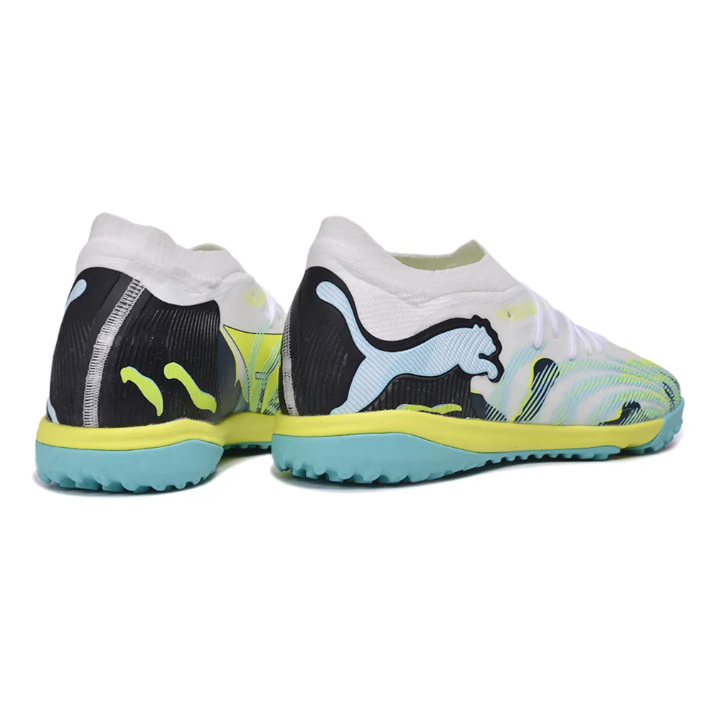 Chuteira Society Puma Future 9 TF Branco, Amarelo e Azul