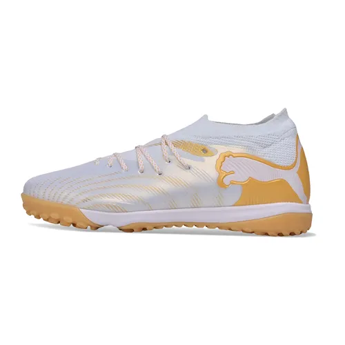 Chuteira Society Puma Future 9 TF Branco e Dourado
