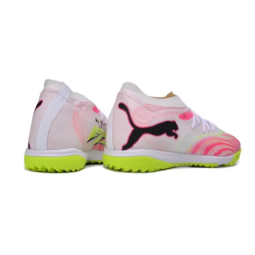 Chuteira Society Puma Future 9 TF Branco, Rosa e Amarelo