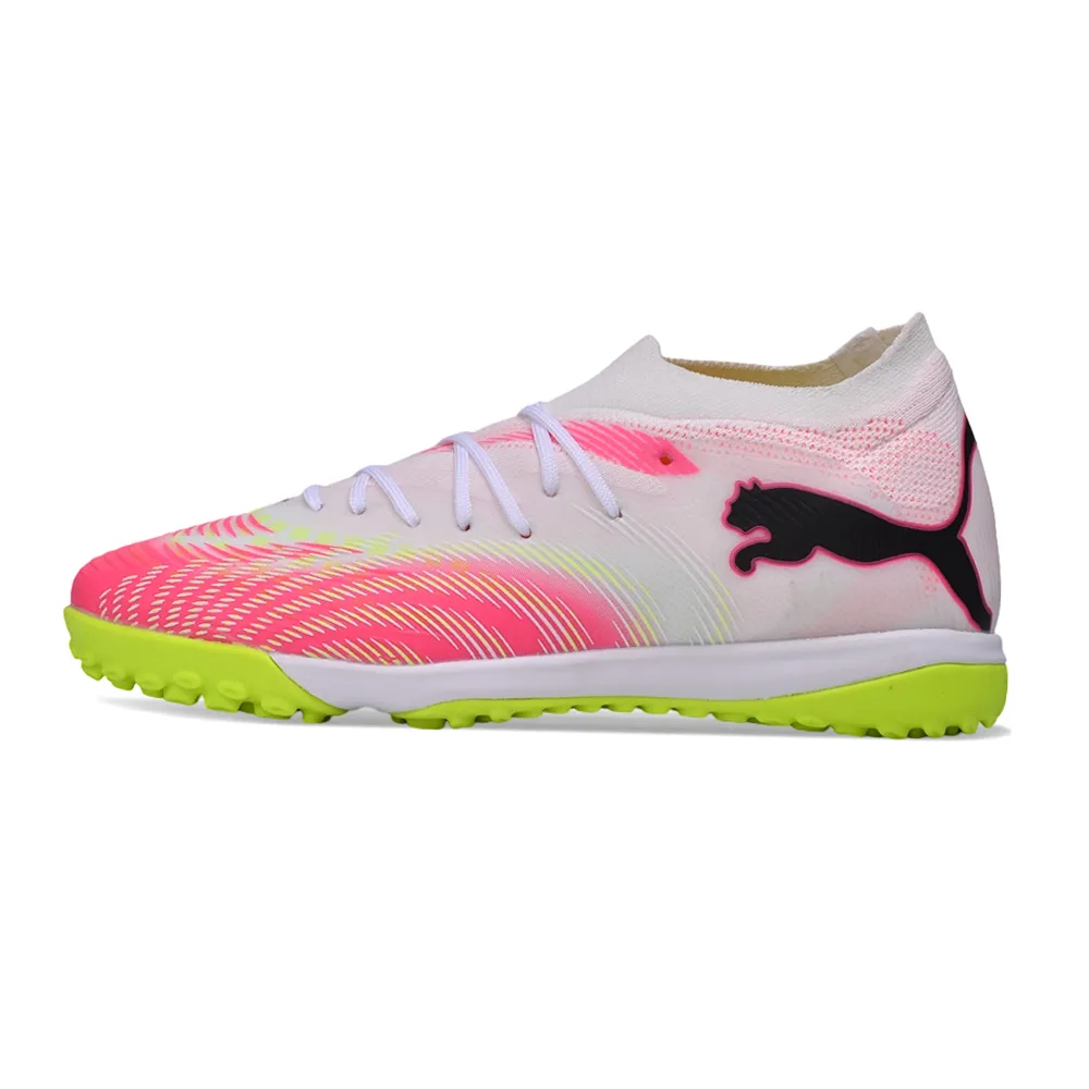 Chuteira Society Puma Future 9 TF Branco, Rosa e Amarelo