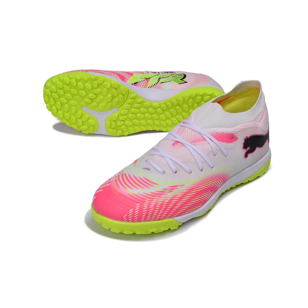 Chuteira Society Puma Future 9 TF Branco, Rosa e Amarelo