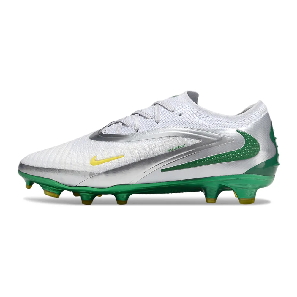 Chuteira Infantil Campo Nike Phantom GX 6 Elite FG Prata e Verde